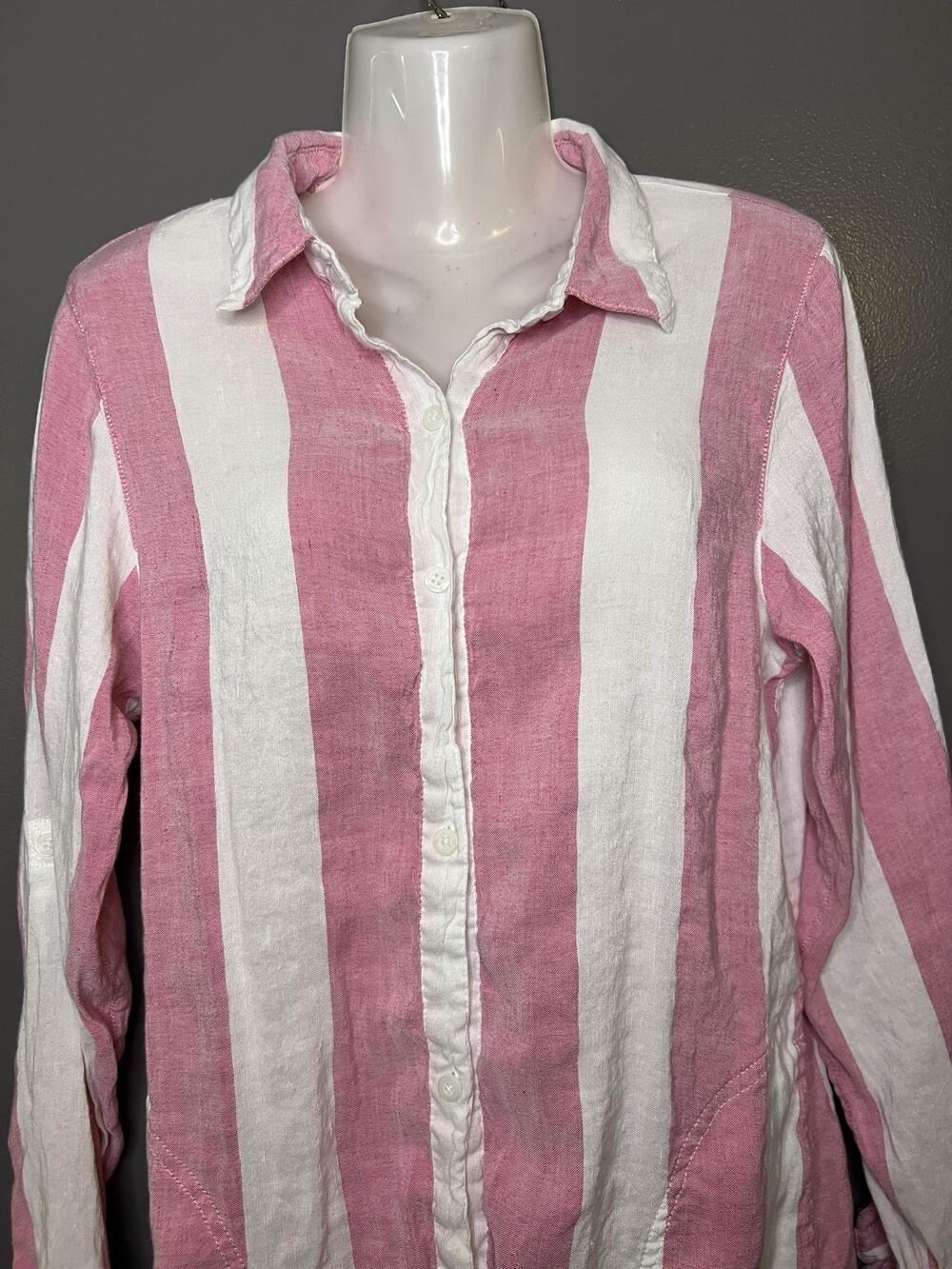 Tommy Bahama Shirt Dress Womens Petite Small Pink Stripe Linen Short Beach